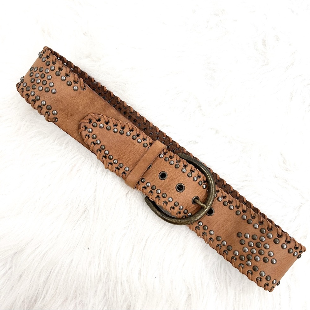 Studded Tan Leather Belt